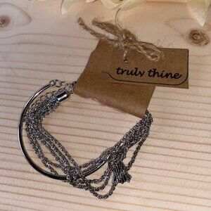 Silver Metal Chain & Tassel Bracelet Set